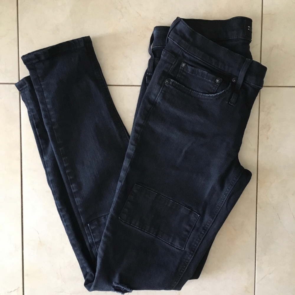 Calvin Rucker Women's "Get Down On It - Skinny Low" Jeans in Patched Black